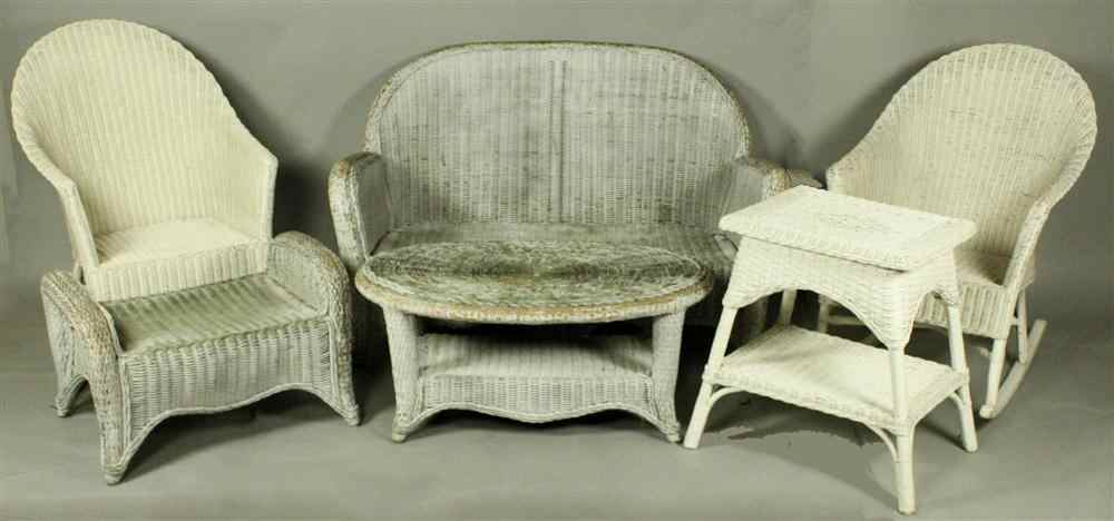 SET OF SIX PIECES OF VINTAGE WICKER PORCH FURNITURE WITH