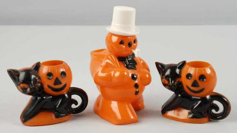 Lot of 3 Plastic Halloween Candy Containers Description Circa 1950