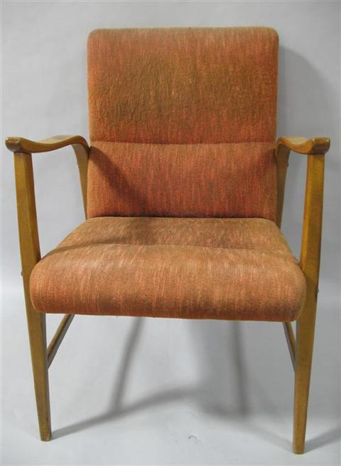 MODERN BENTWOOD ARMCHAIR Padded back and seat upholstered in orange