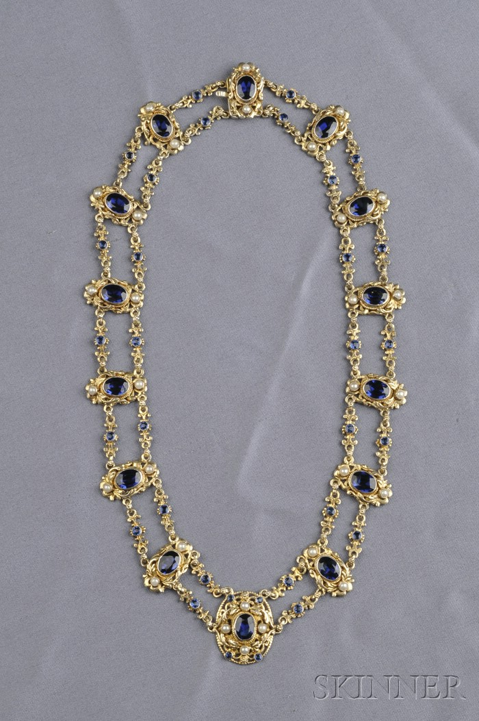 Renaissance Revival Silver Gilt Necklace Austria Hungary set with cushion