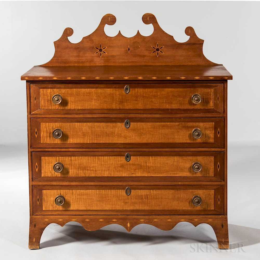 Cherry and Tiger Maple Inlaid Chest Cherry and Tiger Maple