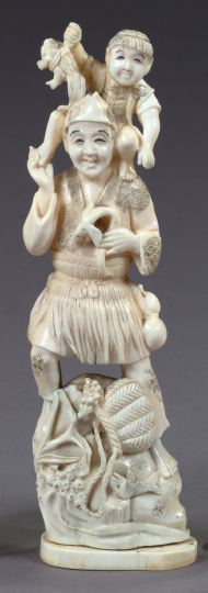 Elaborately Carved Japanese Meiji Ivory Figure Group first quarter 20th