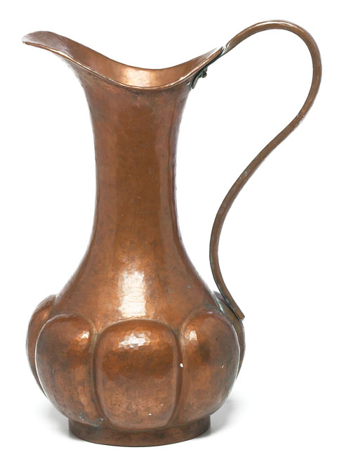 Stickley Brothers handled vessel attribution large form in hammered copper