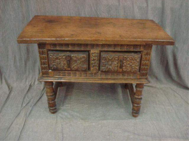 Italian 18th Cent Highly Carved 2 Drawer Table From a