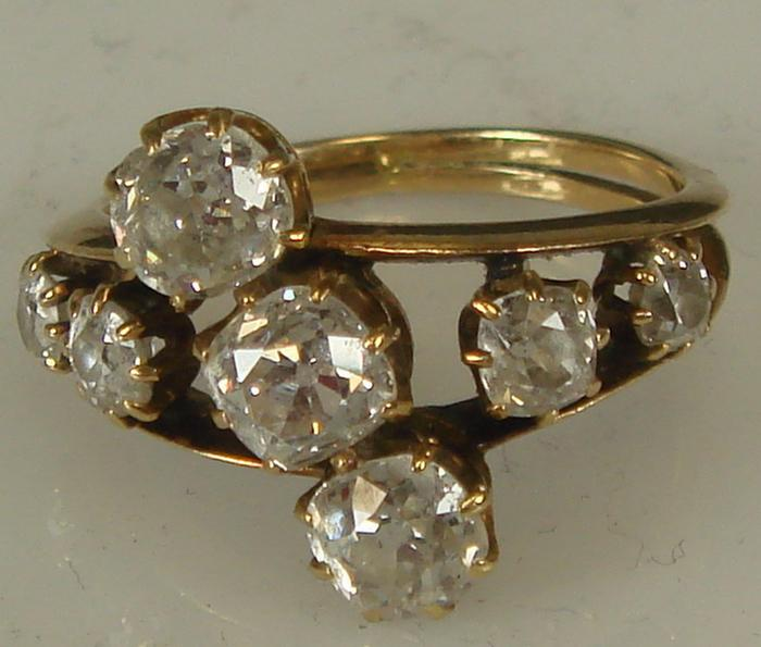18K yg Diamond ring 7 Old mine cut diamonds approx