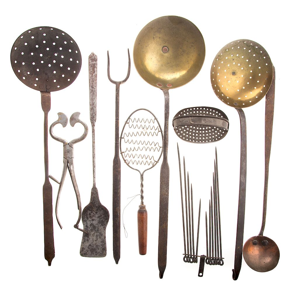 Ten Assorted Early Metal Kitchen Tools 19th century includes large