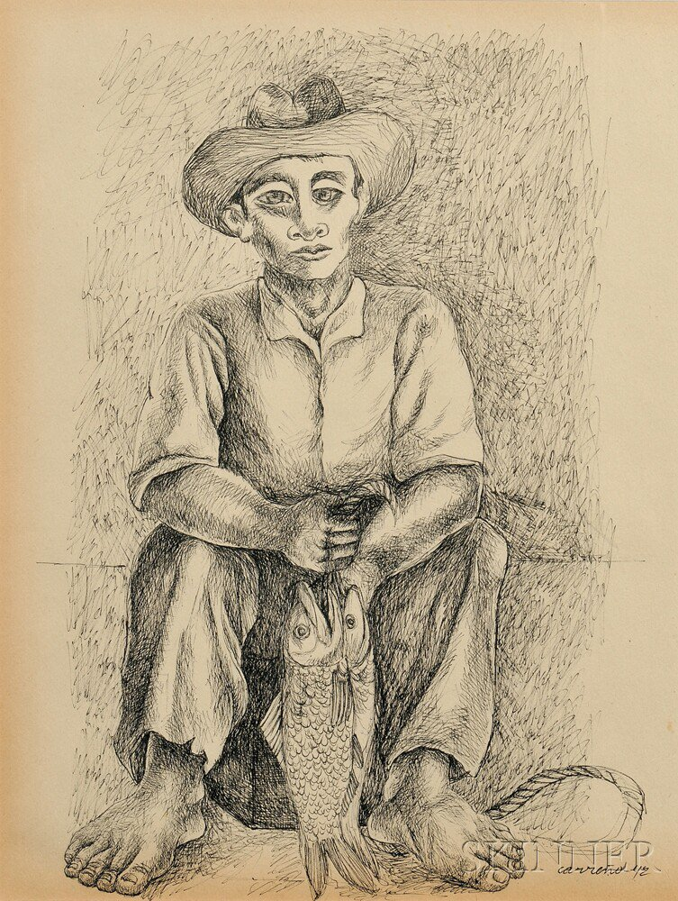 Mario Carre o Cuban 1913 1999 Seated Fisherman with His