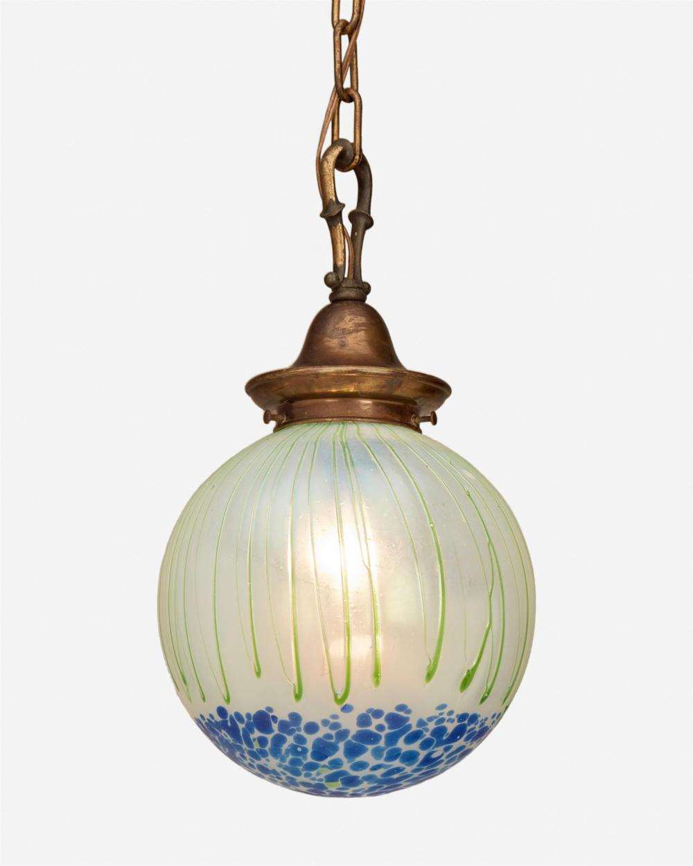 A Loetz style art glass pendant chandelier First quarter 20th