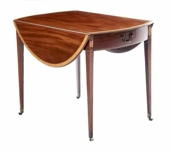 George III inlaid mahogany Pembroke table late 18th century oval