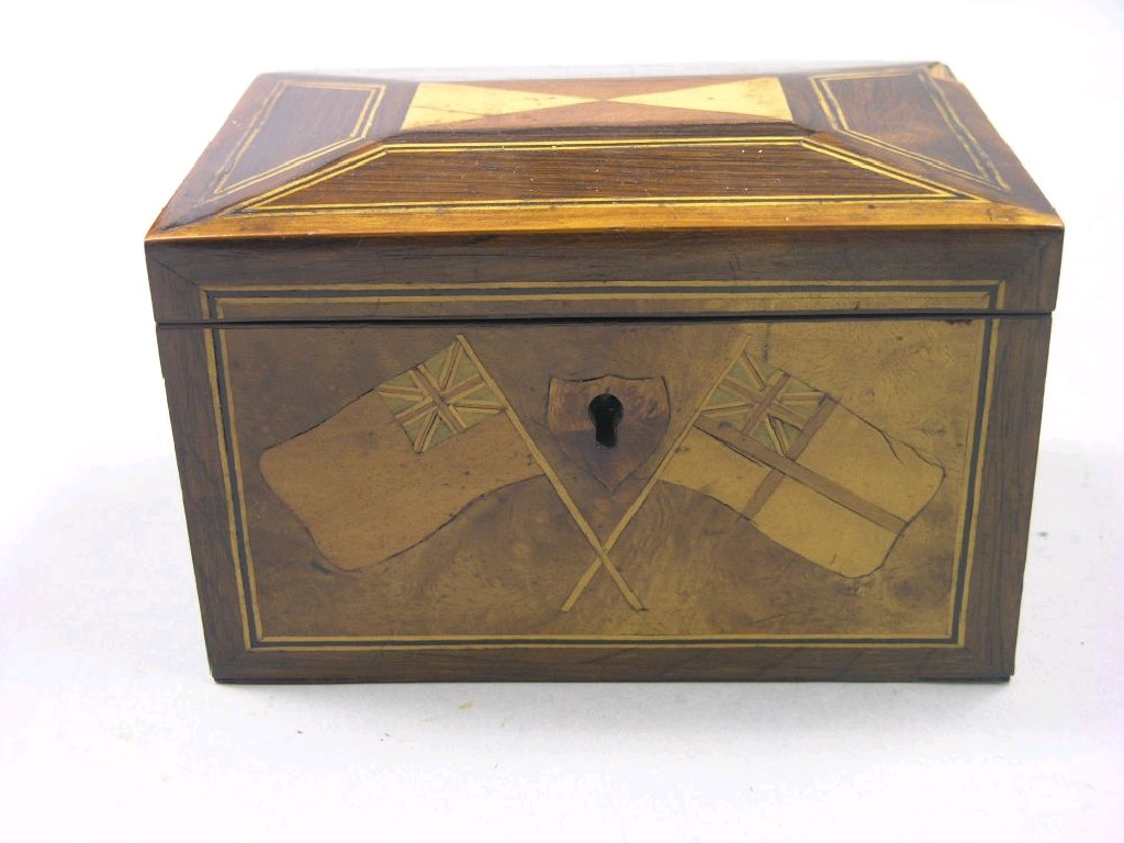 A mid 19th century inlaid box with maritime association front