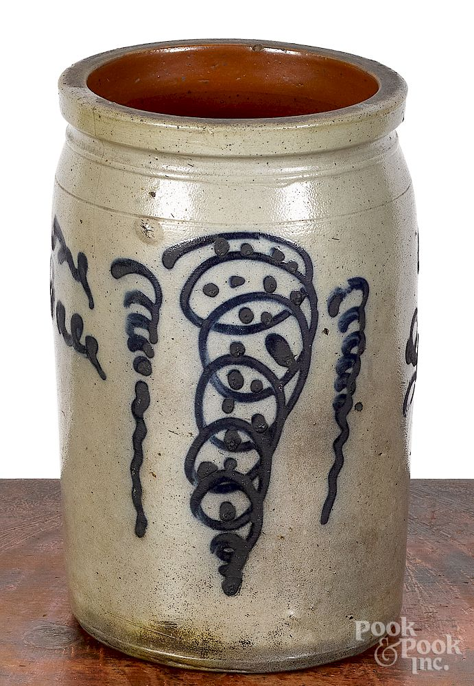 Stoneware crock Stoneware crock 19th c with cobalt inscription one