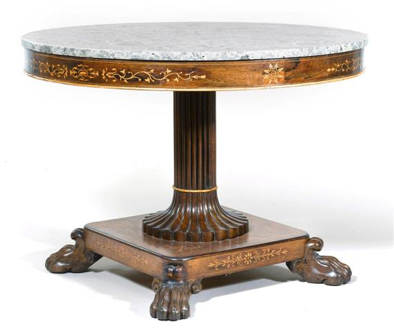 ROUND SALON TABLE late Empire Holland 19th cent Inlaid rosewood
