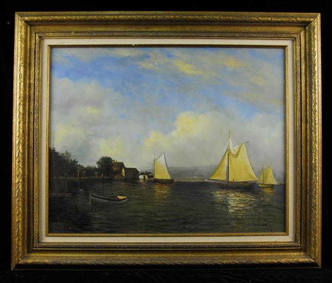D TAYLER American 20th century SAILBOATS IN A COVE oil
