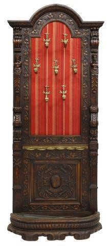 French Renaissance Revival carved walnut hall tree early 20th c