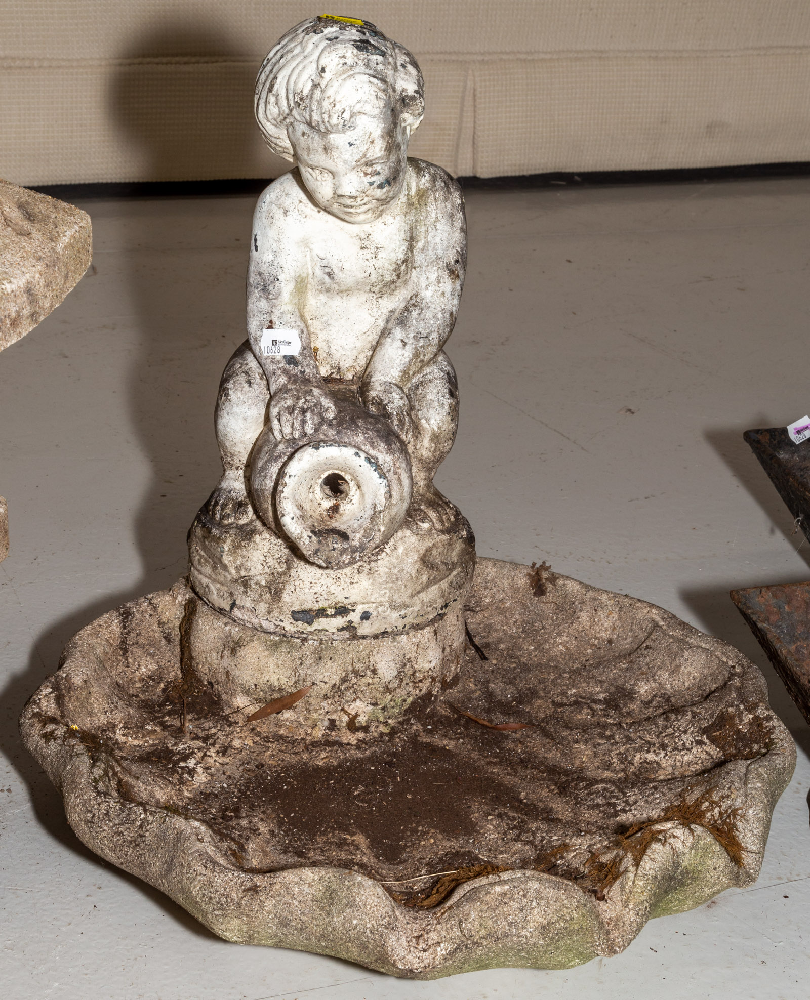 CEMENT FOUNTAINHEAD BIRD BATH Mid 20th century in two parts