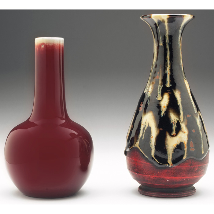 Chinese Flambe vase bulbous form with long neck in a