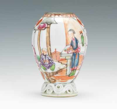A Petite Chinese Export Tea Box Carved porcelain tea box