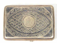 A Russian silver and niello cigarette case bearing marks for