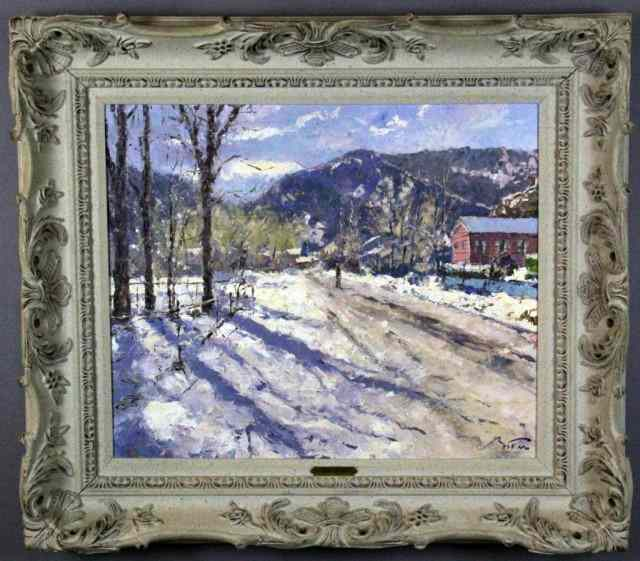 Pierre Bittar Signed Oil Painting on CanvasDepicting a winter scene