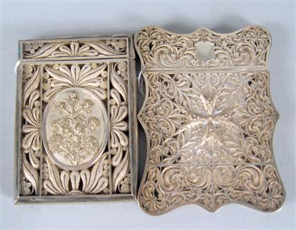 Two Continental silver filigree card cases 19th century Both unmarked