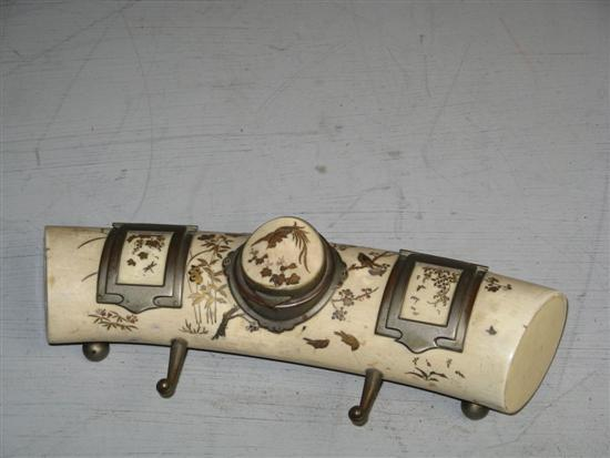 19th century Chinese ivory and gilt metal mounted desk stand