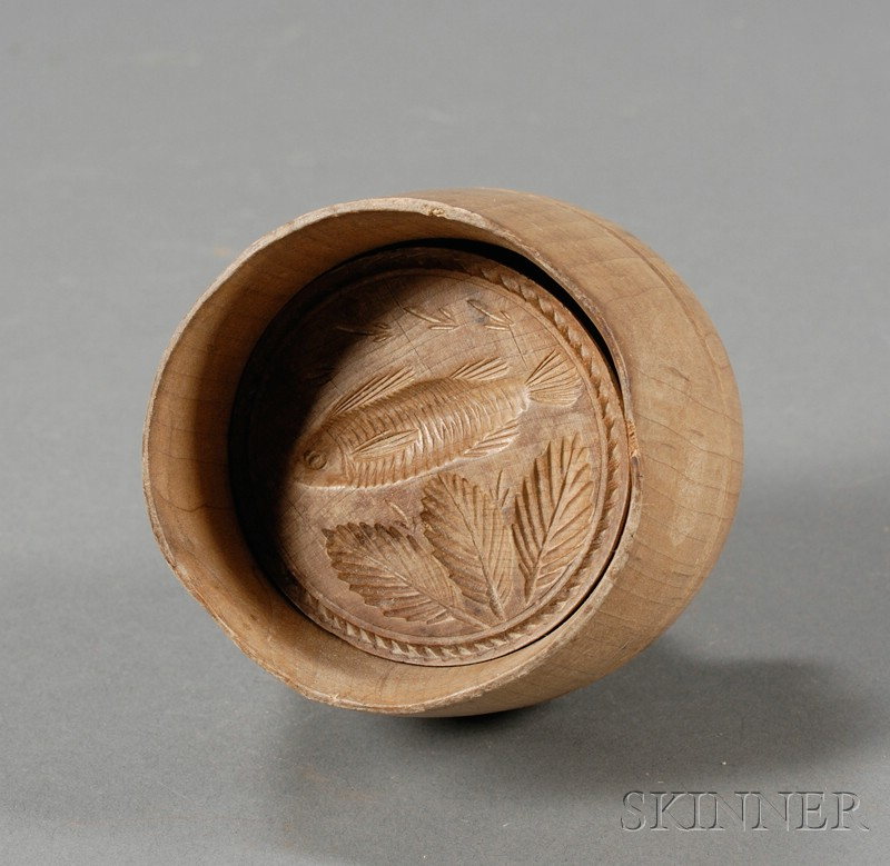 Two Part Wooden Butter Mold America 19th century depicting a