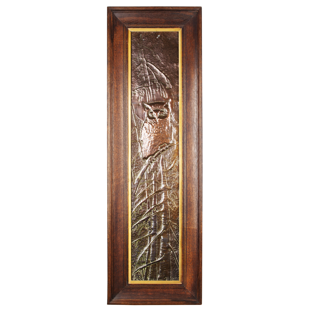 ARTS CRAFTS PAIR COPPER PANELS CIRCA 1900 each repouss decorated