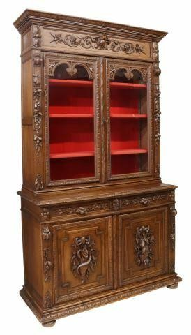 French Henri II style oak stepback bookcase late 19th c
