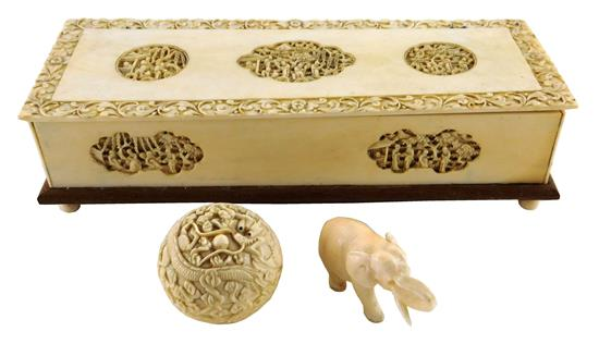 ASIAN Chinese carved ivory three pieces mystery ball dragon and