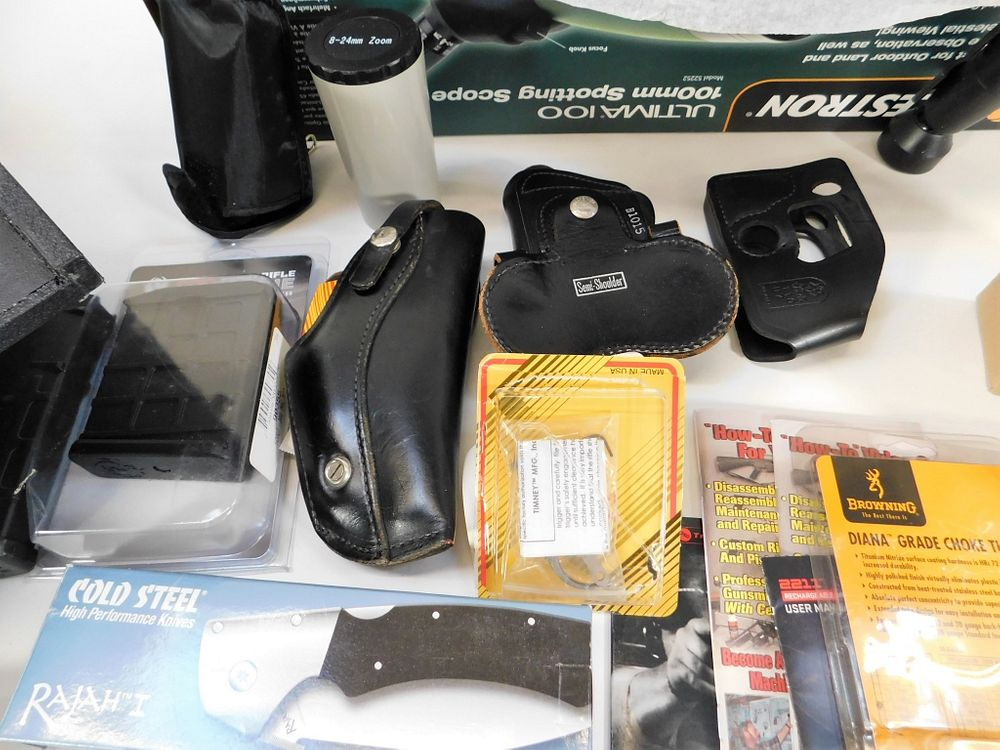 Group of Assorted Gun Parts Magazines knives choke tube trigger