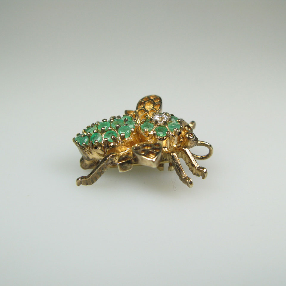 Sterling Silver Insect Brooch set with 19 full cut emeralds