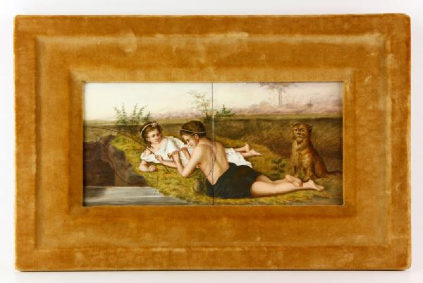 3359A Two Figures by a River Porcelain Hand painted porcelain