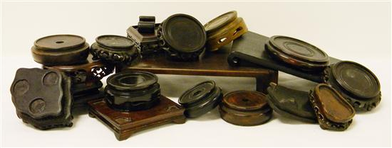 Asian wooden stands including two rectangular square round etc approximately
