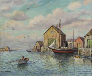 PASKELL William Oil on Canvas Harbor Scene Signed lower left