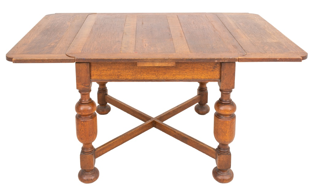 BRITISH OAK DRAW LEAF SQUARE PUB DINING TABLE English oak