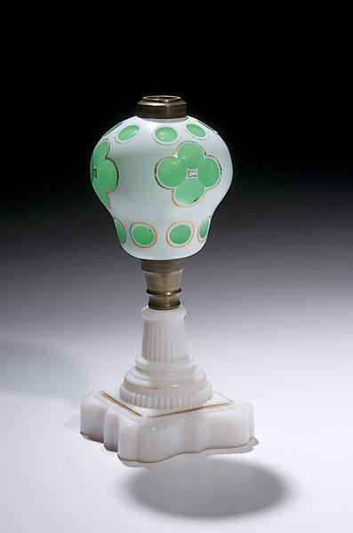 CUT DOUBLE OVERLAY QUATREFOIL STAND LAMP ca 1860 75 Boston