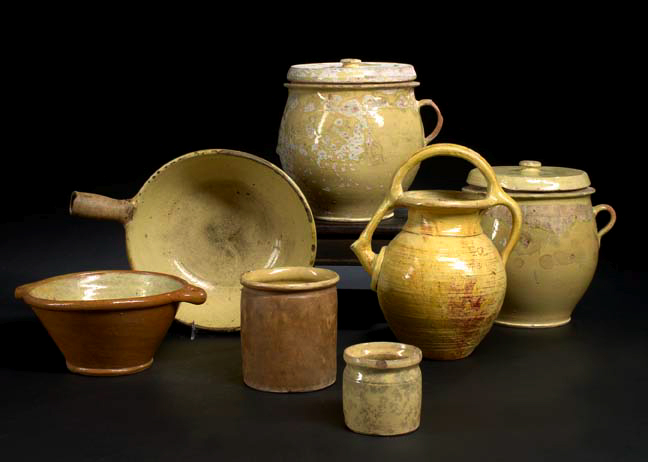 Pair of French Provincial Pale Ochre Glazed Pottery Two Handled