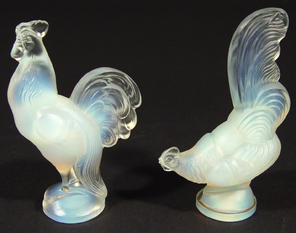 Two Art Deco Sabino opalescent glass birds one with factory