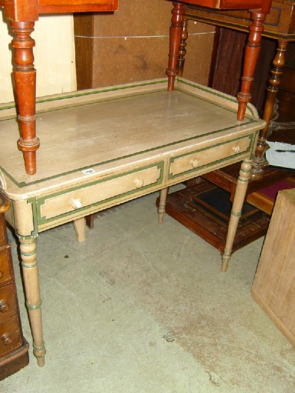 A 19th century painted pine washstand with raised back fitted