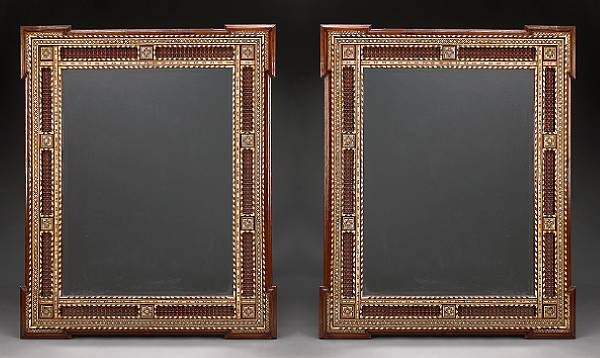 A pair of Levantine shell inlaid hardwood mirrors Each rectangular