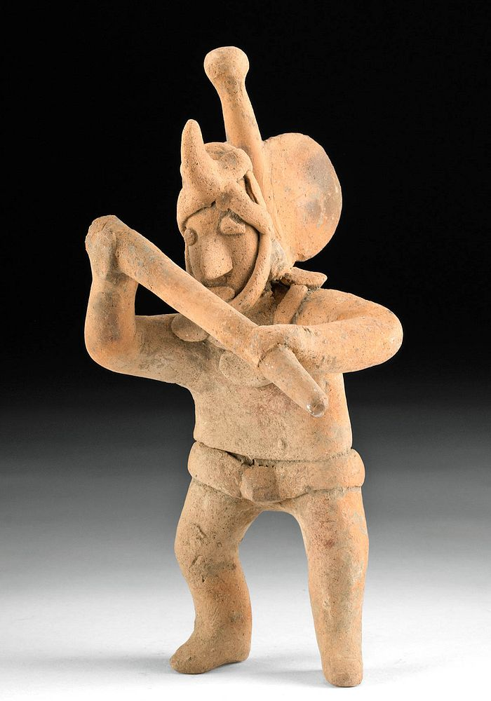 Colima Terracotta Shaman Warrior Figure w Staff Pre Columbian West