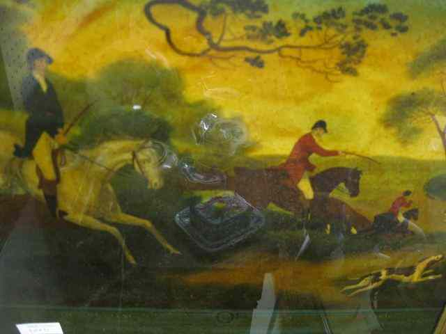 English Fox Hunt Reverse Painting in Glass image area 13