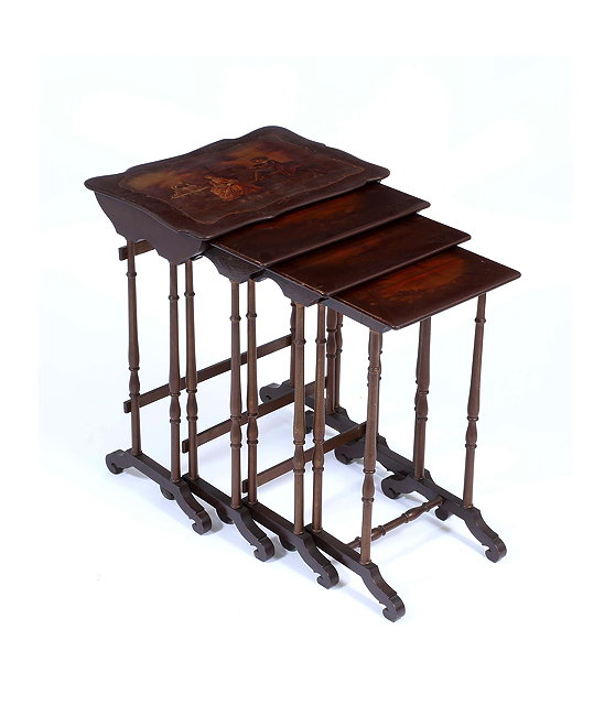 A NEST OF FOUR PAINTED RECTANGULAR OCCASIONAL TABLES the larger