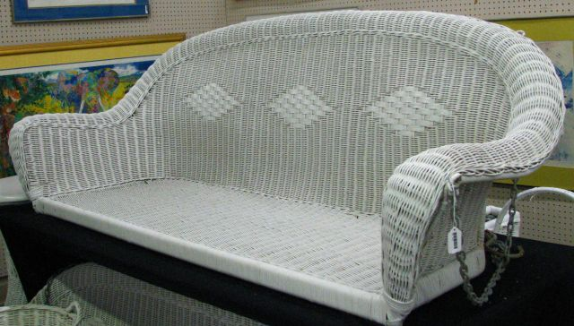White Painted antique Wicker Porch Swing