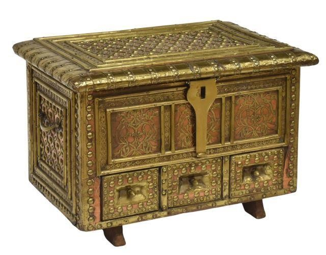 Middle Eastern brass and copper clad storage trunk 20th c