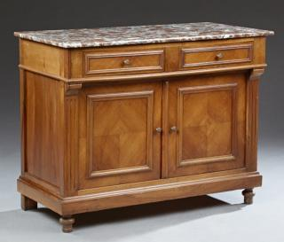 French Victorian Carved Walnut Marble Top Washstan French Victorian Carved