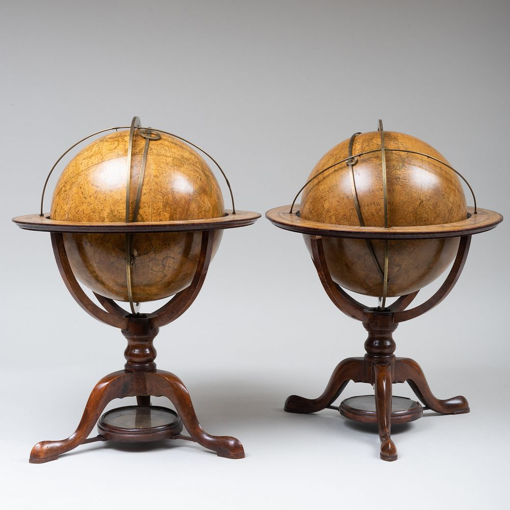 Pair of George III Adams Company Mahogany Terrestrial and Celestial