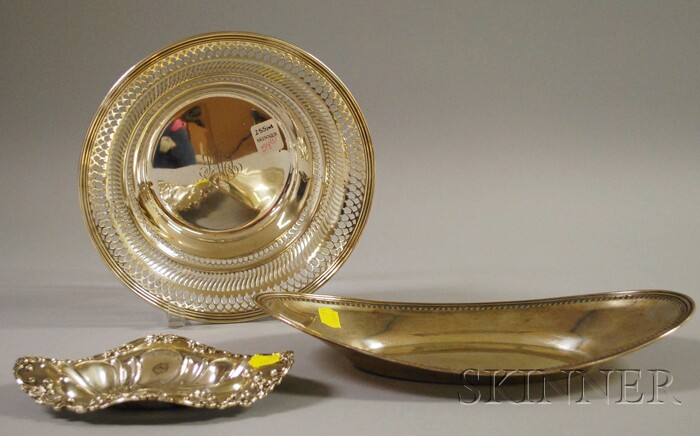 Three Sterling Silver Table Items a Gorham reticulated bowl monogrammed