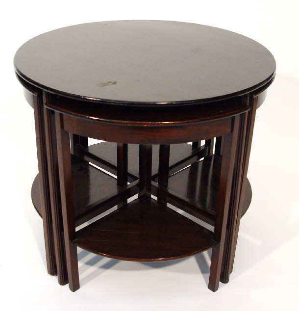 Edwardian circular mahogany nest of four occasional tables large table
