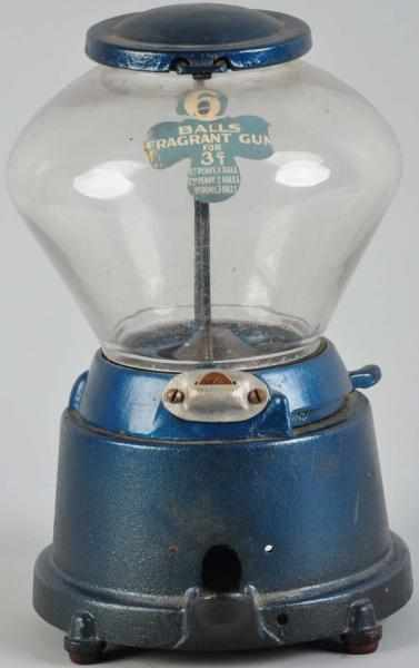 Blue Fragrant 3 Coin Op Gumball Machine Working Cast iron